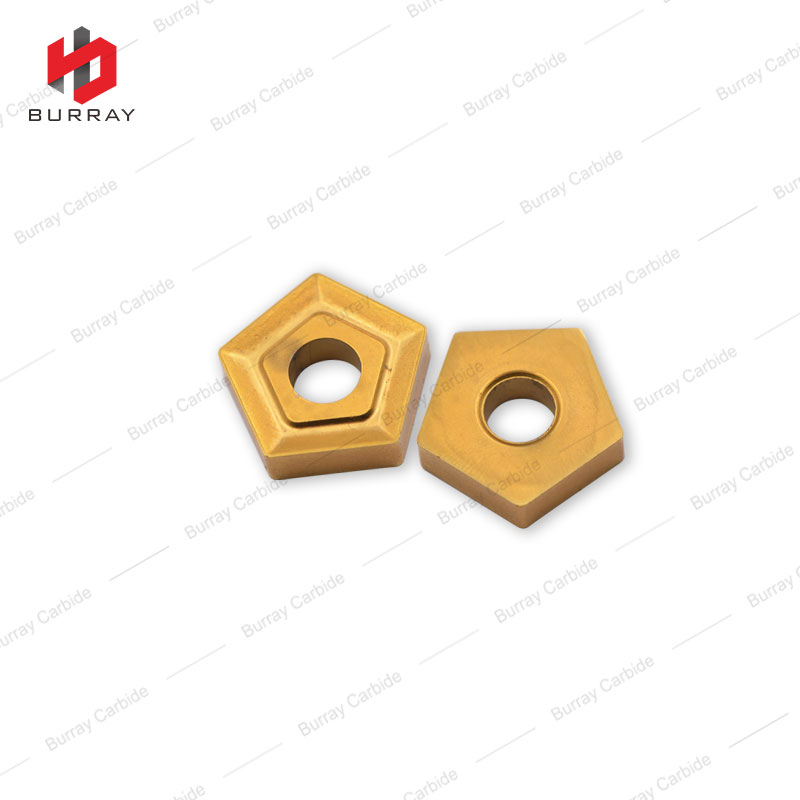 Cemented carbide insert PNUM110408 with yellow coating 